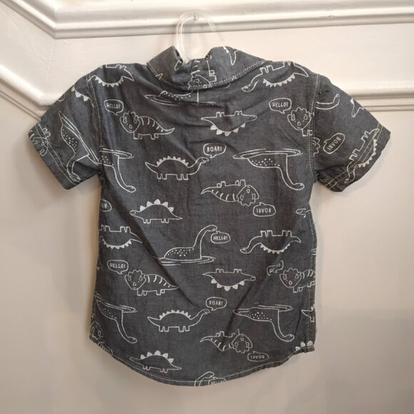 NWT Toddler Boys’ Dinosaur Button-Down Shirt – Gray Short Sleeve (2T) - Picture 2 of 3
